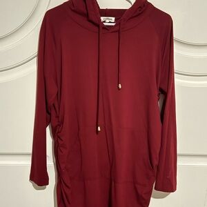 Burgundy Hooded Tunic Sweatshirt Maternity